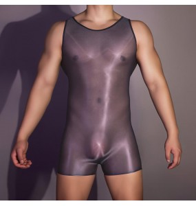 Feeetmoi - Men's Shiny Sheer Bodysuit (Dark Gray)